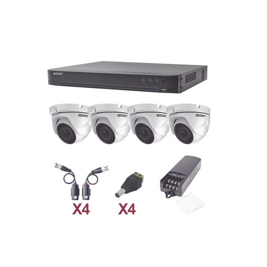 Kit Turbohd 1080P / Dvr 4 Canales / 4 Cámaras Eyeball (Exterior 2.8 Mm) / Transceptores / Conectores / Fuente De Poder Profesional