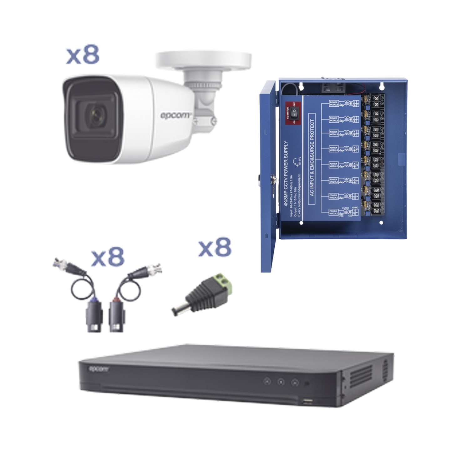 Kit Turbohd Con Audio 1080P / Dvr 8 Canales / 8 Cámaras Bala (Exterior 2.8 Mm) / Transceptores / Conectores / Fuente De Poder / Audio Por Coaxitron