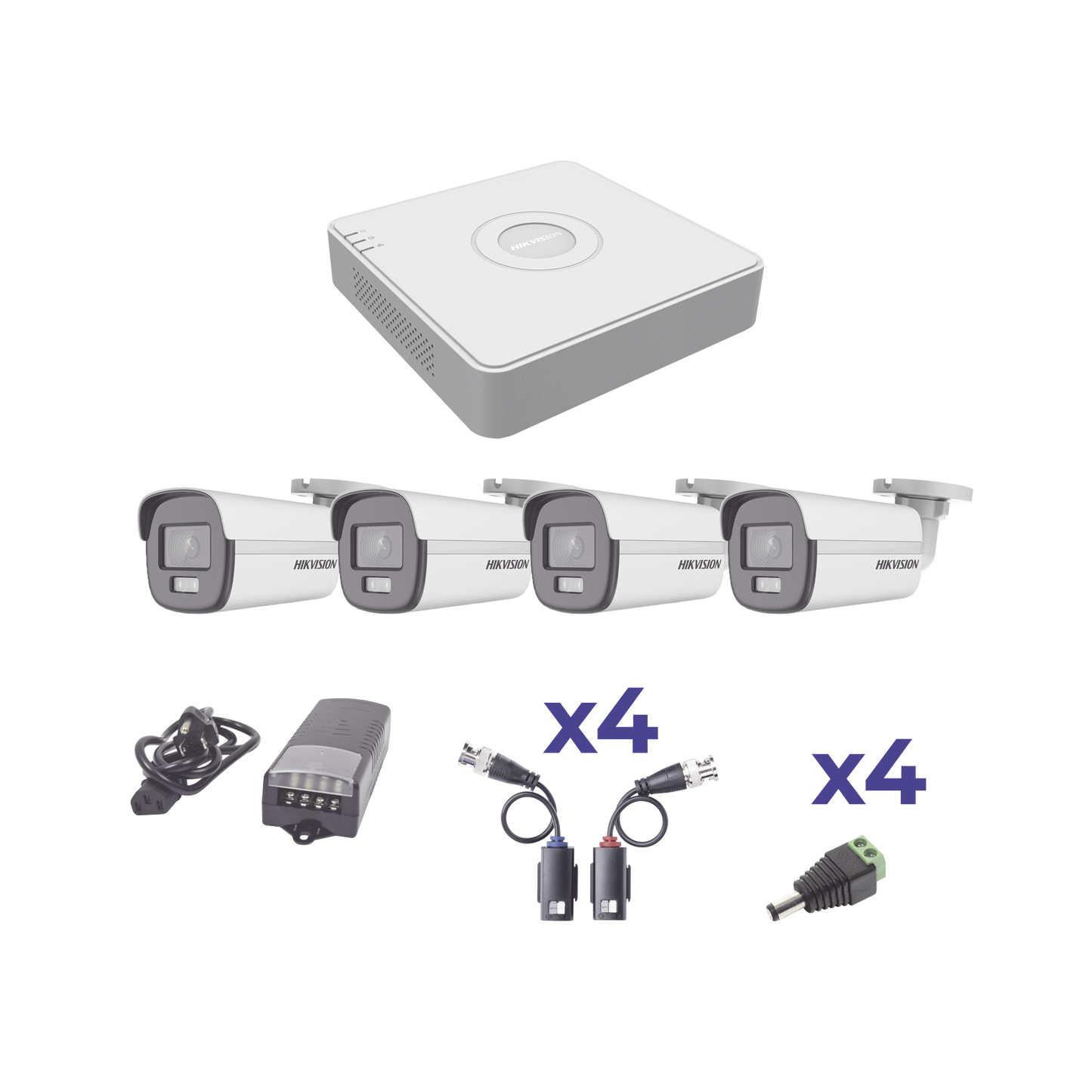 Kit Colorvu Turbohd 1080P Lite / Dvr 4 Canales / 4 Cámaras Bala (Exterior 2.8 Mm) / Transceptores / Conectores / Fuente De Poder Profesional