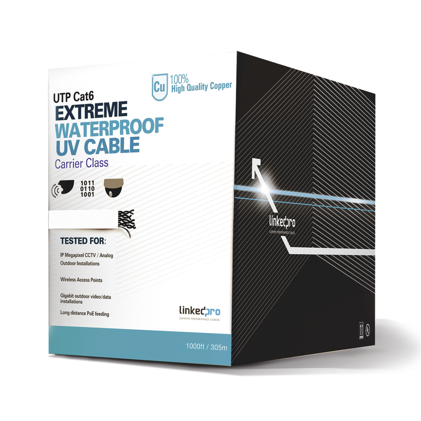 Bobina De Cable Utp 305 Metros Cat6, Calibre 23, Climas Extremos, Color Blanco, Sin Blindar, Para Intemperie