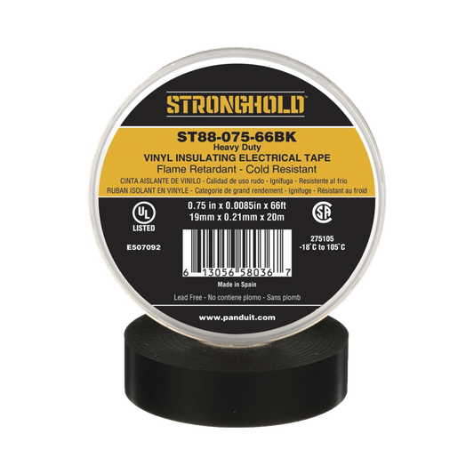 Cinta Eléctrica Para Aislar, De Pvc, Trabajo Pesado, Grosor De 0.21 Mm (8.5 Mil), Ancho De 19 Mm, Y 20 M De Largo, Uso Interior/Exterior, Color Negro