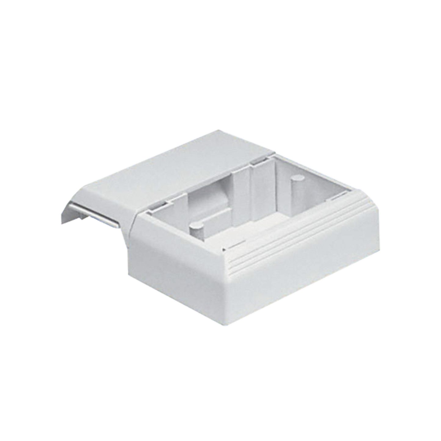 Caja Superficial Con Bisagras De Instalación A Presión, Para Canaletas T45, Material Pvc Rígido, Color Blanco Mate