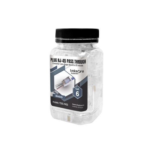 Bote Con 100 Plugs Pass Through Rj45 Cat6 Blindado Chapado De Oro A 30 Micras Para Durabilidad Extrema