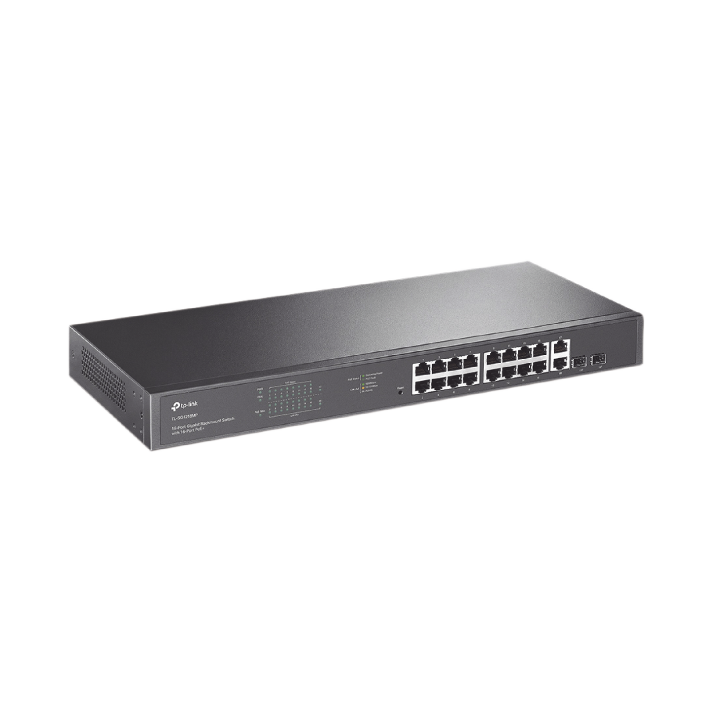 Switch No Administrable De 16 Puertos 10/100/1000Mbps Y Poe Af/At, 2 Puertos Sfp Hasta 250W.