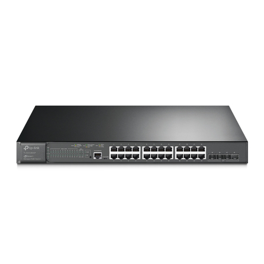 Switch Poe+ Jetstream Sdn Administrable 24 Puertos 10/100/1000 Mbps + 4 Puertos Sfp+, 24 Puertos Poe+, 384W, Administración Centralizada Omada Sdn