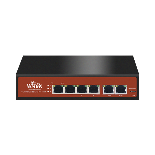 Switch Poe (802.3Af/At/Bt) No Administrable De Largo Alcance, Hasta 250M, 4 X 10/100Mbps (Poe) + 2 X 10/100Mbps Uplink, 65 W