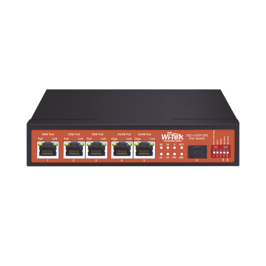 Switch No Administrable De 5 Puertos Gigabit Poe (802.3Af/At/Bt Y Pasivo De 24 Vcc) + 1 Puerto Sfp Gigabit, Con Controlador De Carga Para Baterías