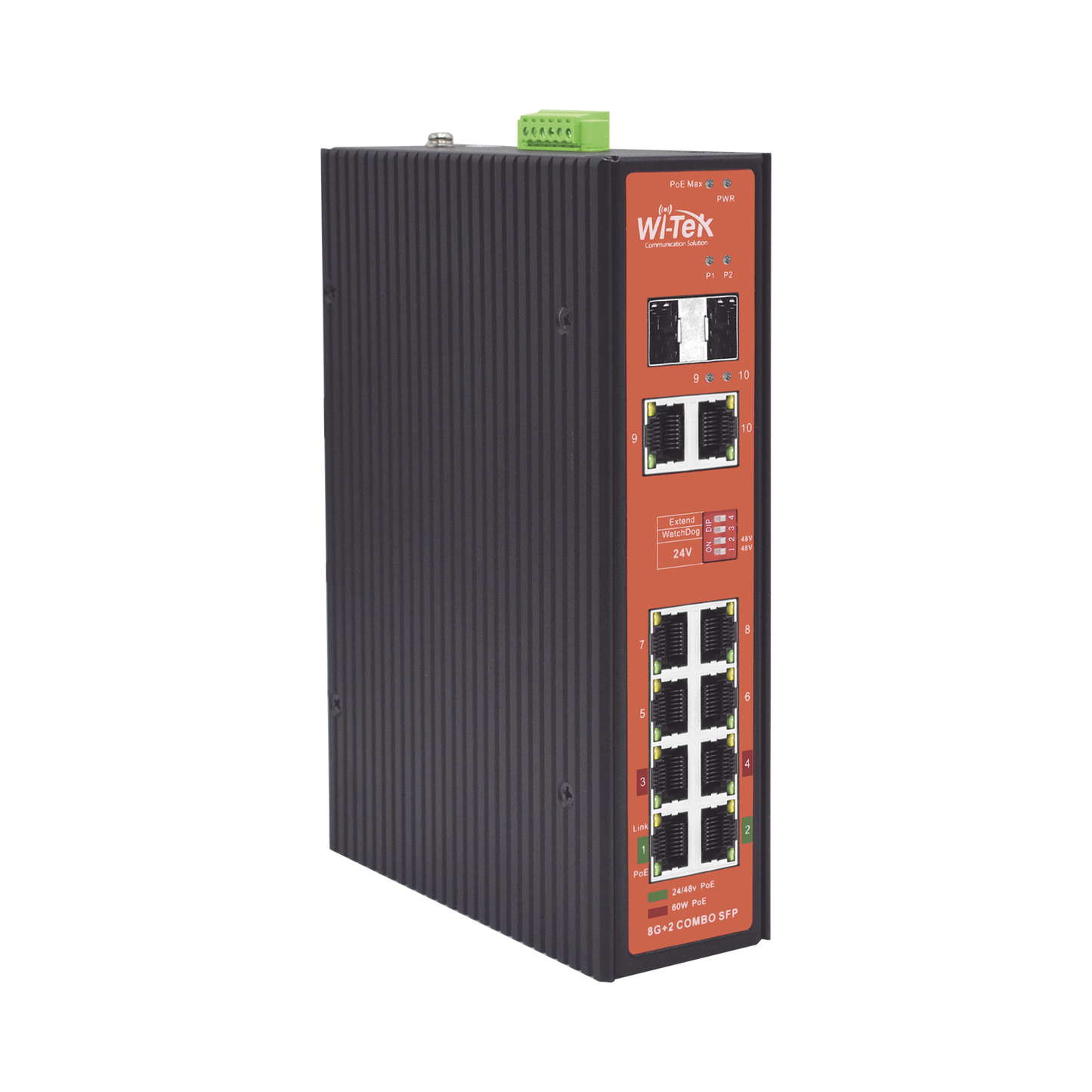 Switch Industrial Poe++ Y Pasivo De 24V, No Administrable Con 8 Puertos Gigabit + 2 Sfp Combo