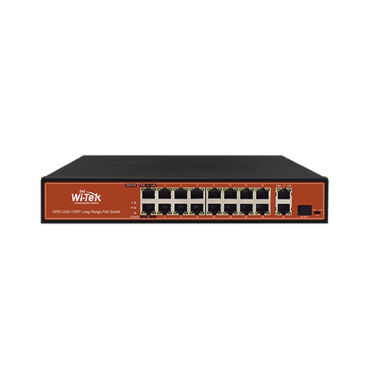 Switch Poe (802.3Af/At/Bt) No Administrable De Largo Alcance, Hasta 250M, 16 X 10/100Mbps (Poe) + 2 X 100/1000Mbps + 1 X Sfp, 200 W