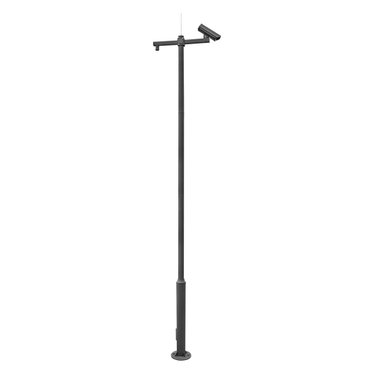 Poste Seccionado De 6M, Especializado Para La Instalación De Cctv, Incluye Base De Cimentación, Brazo Para Cámara Ptz, Todo En Color Negro.